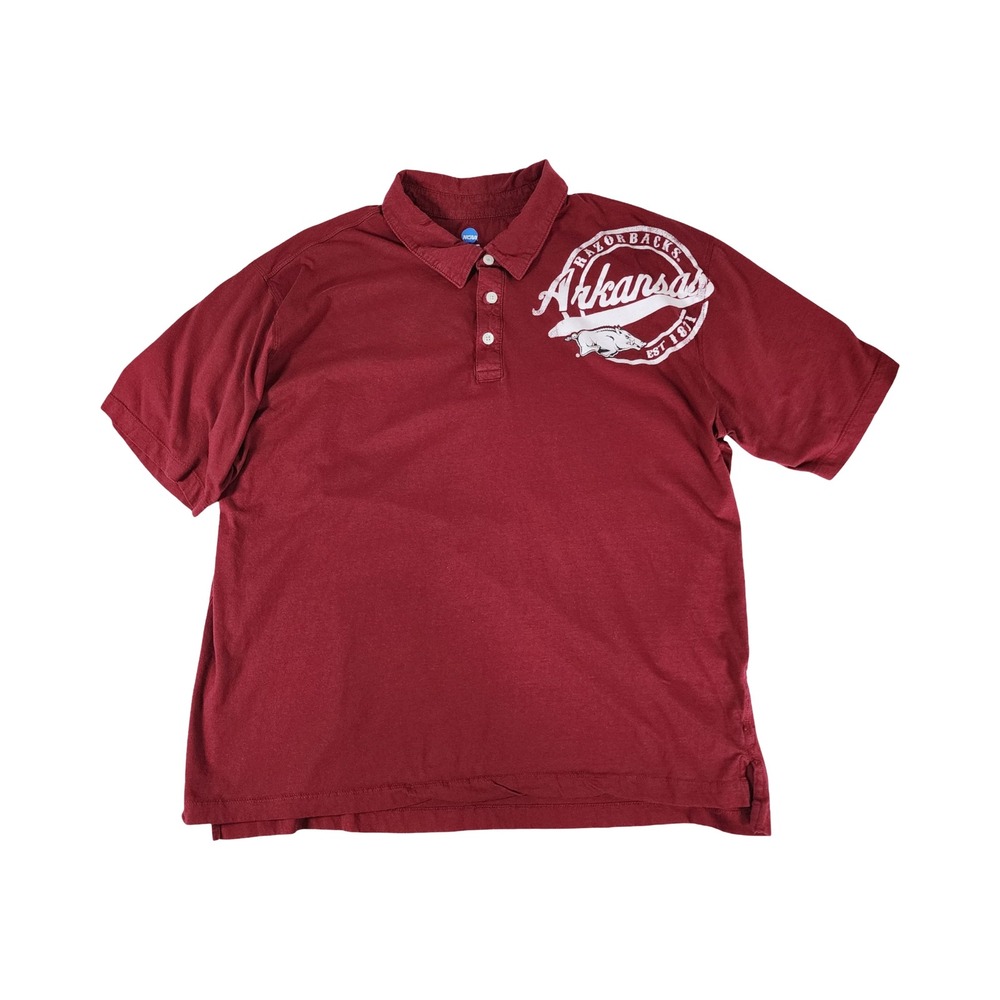 NCAA Arkansas Razorbacks Polo Shirt Mens 2XL Red Cotton Knights Apparel Graphic
